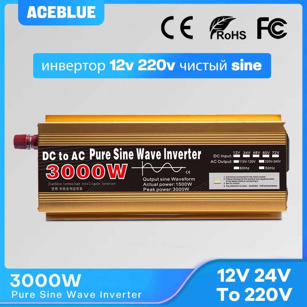 Pure Sine Wave Inverter 12V to 220V 1600W-3000W-1600W 12V 50HZ