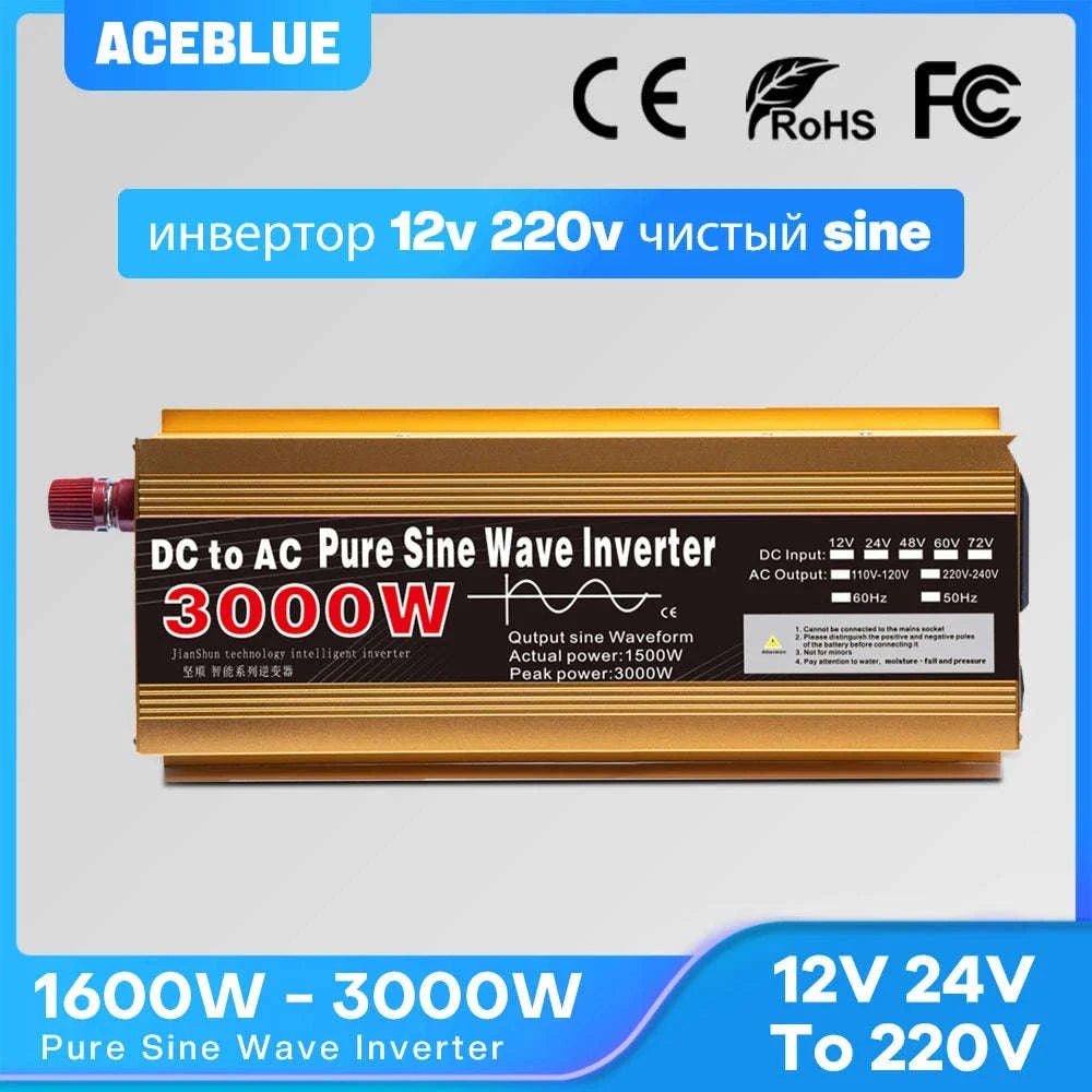 Pure Sine Wave Inverter 12V to 220V 1600W-3000W-1600W 12V 50HZ