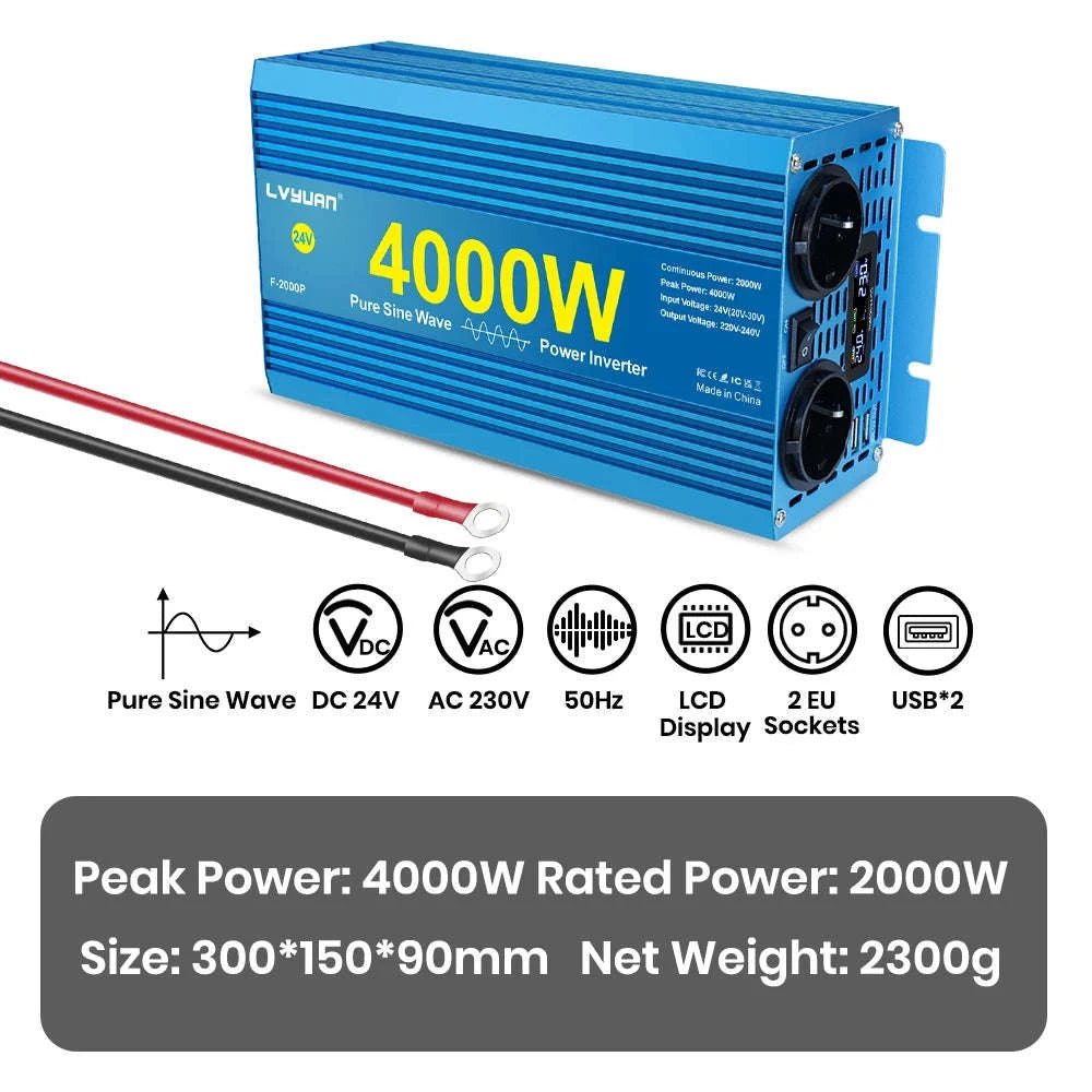Pure Sine Wave Inverter 2000W 12V/24V to 220V/240V-12V 2000W EU / Poland