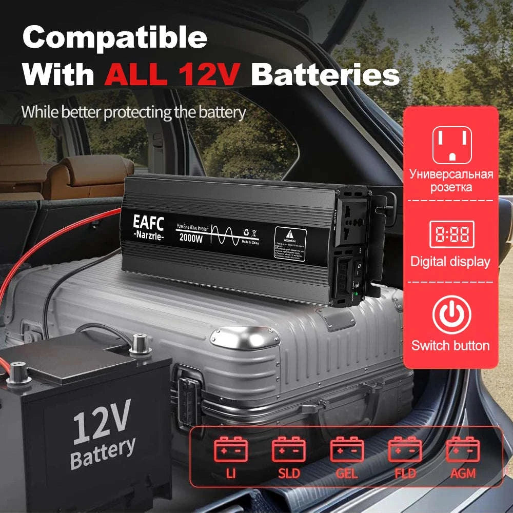 Pure Sine Wave Inverter 2000W Continuous 4000W Peak 12V to 220V EU Socket-2000W / Poland