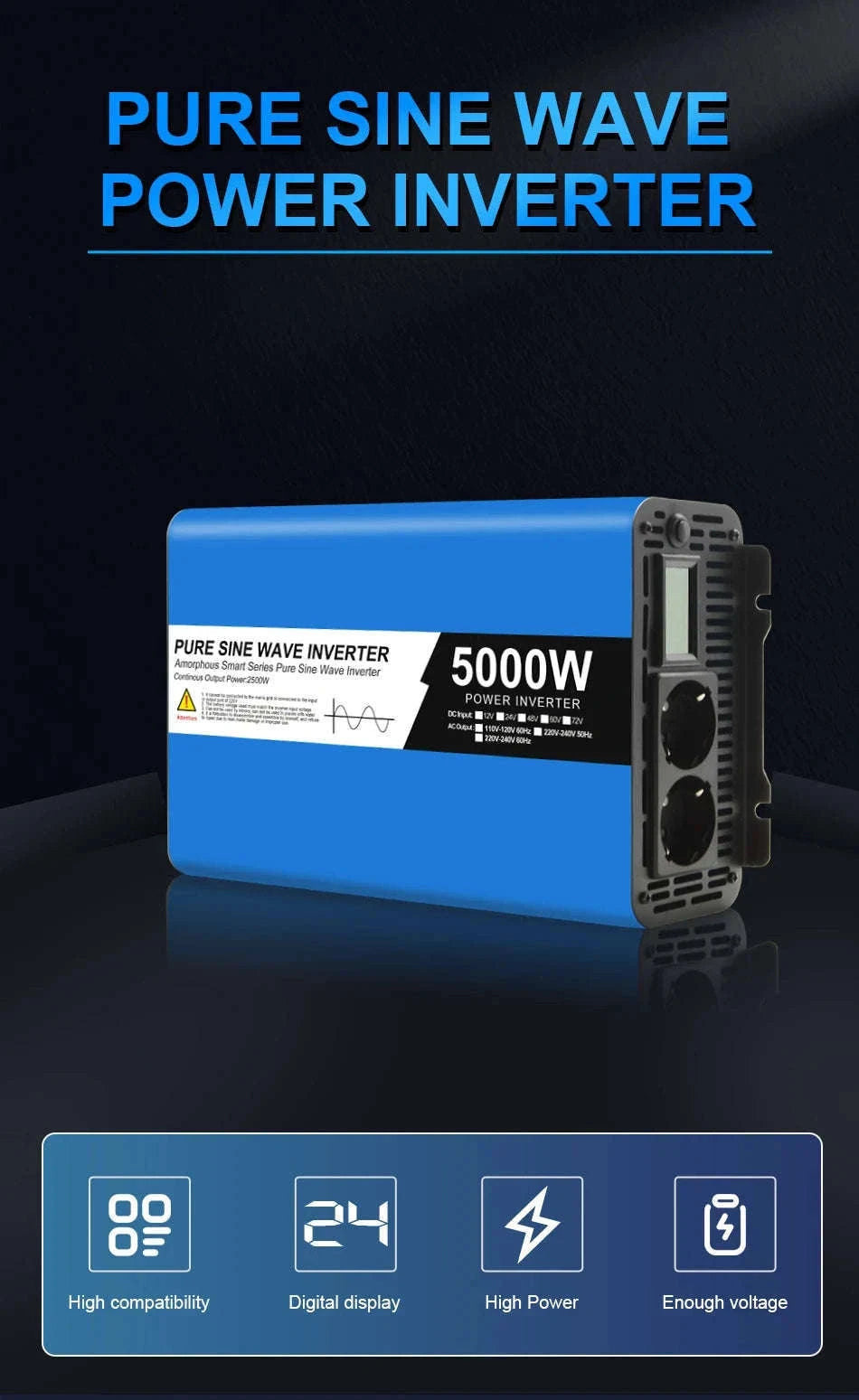 Pure Sine Wave Power Inverter 12V/24V to 220V-5000W-12V / Poland