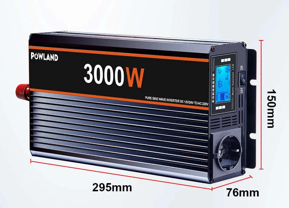 Pure Sine Wave Power Inverter 12V/24V to 220V with Remote Control-12V 3000W EU / Poland