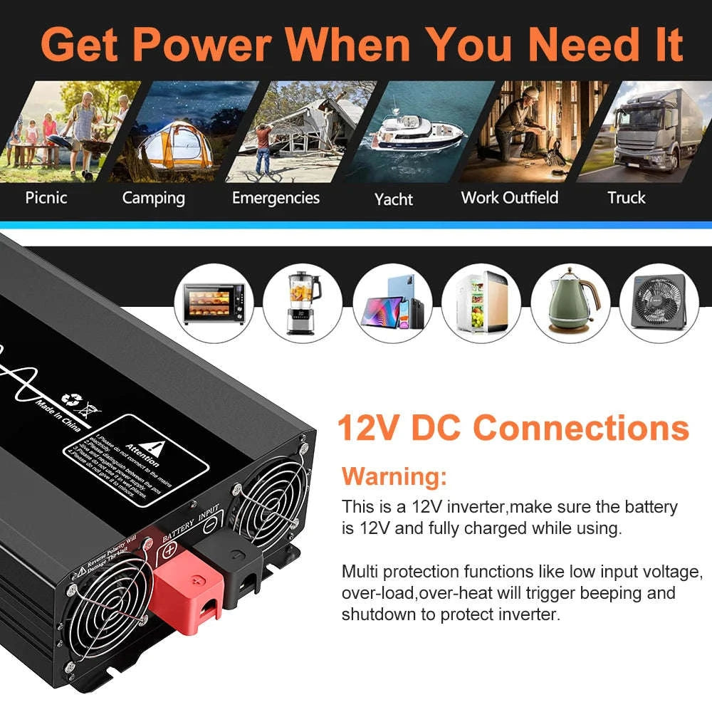 Pure Sine Wave Power Inverter 12V DC to 220V AC-12V 5000W