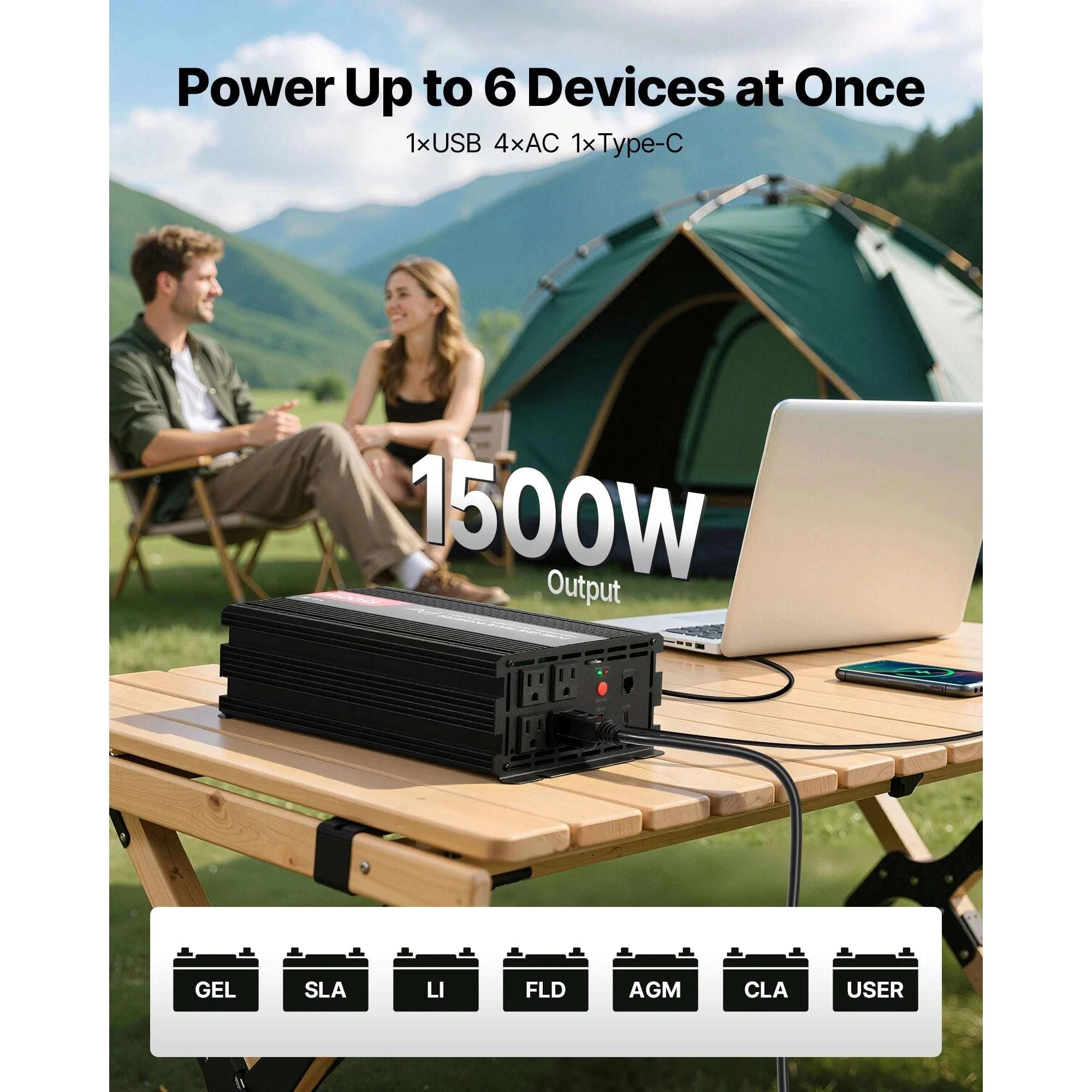 Pure Sine Wave Power Inverter 12V to 120V 1500W/4000W with USB & AC-4000W / United States
