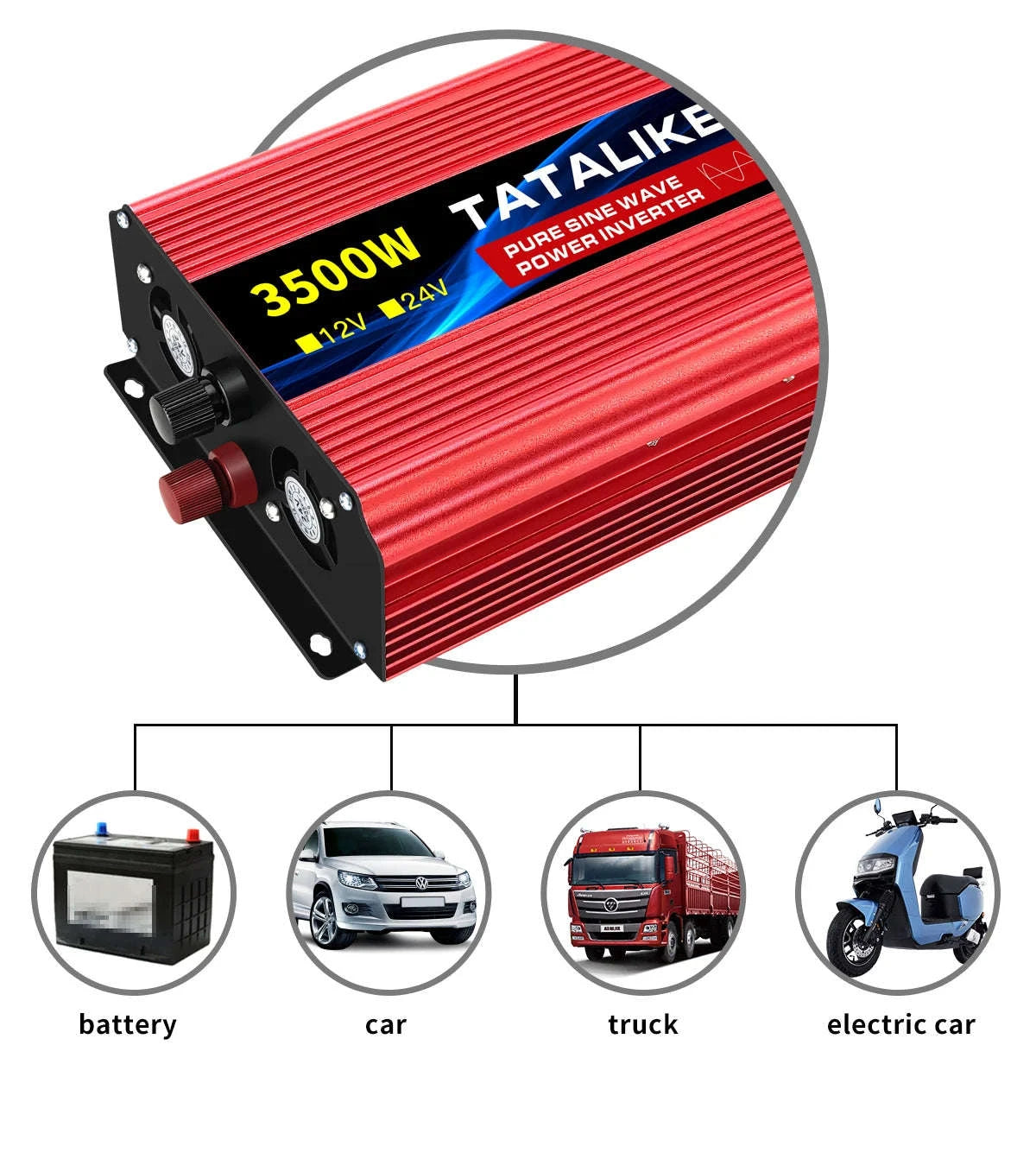 Pure Sine Wave Power Inverter 12V to 220V EU Socket-12V2200W 50HZ EU
