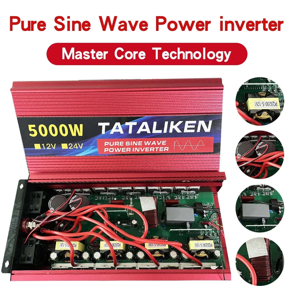 Pure Sine Wave Power Inverter 12V to 220V EU Socket-12V2200W 50HZ EU