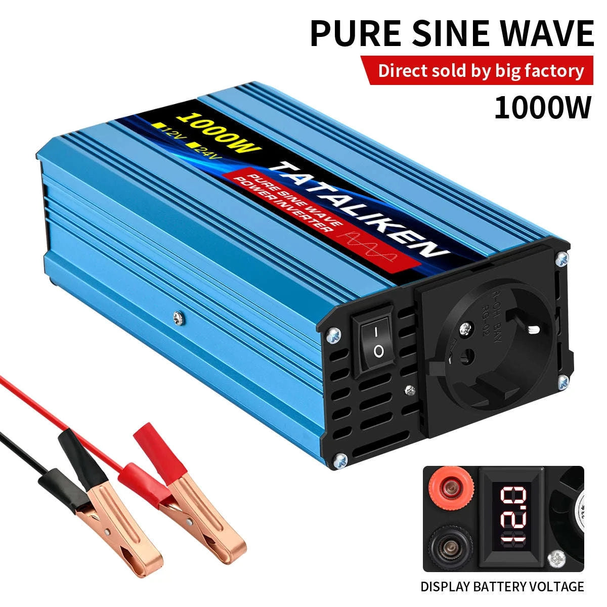 Pure Sine Wave Power Inverter 12V to 220V EU Socket-12V2200W 50HZ EU