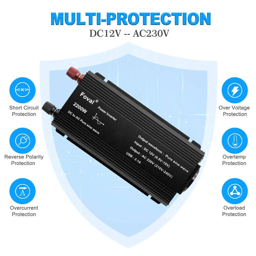 Pure Sine Wave Power Inverter 12V to 220V with EU Socket-3000W Universal 50Hz