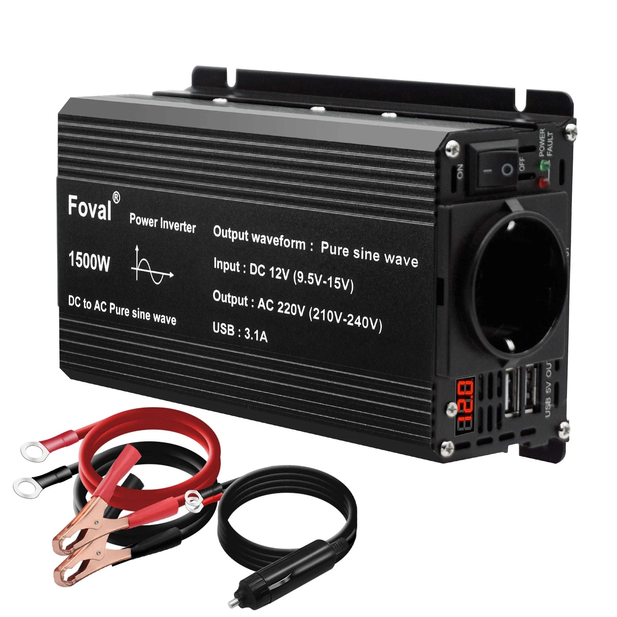 Pure Sine Wave Power Inverter 12V to 220V with EU Socket-3000W Universal 50Hz