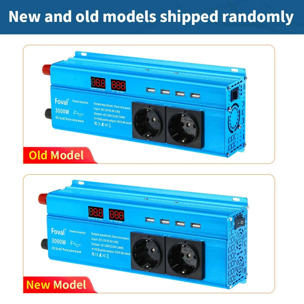 Pure Sine Wave Power Inverter 12V to 220V with EU Socket-3000W Universal 50Hz