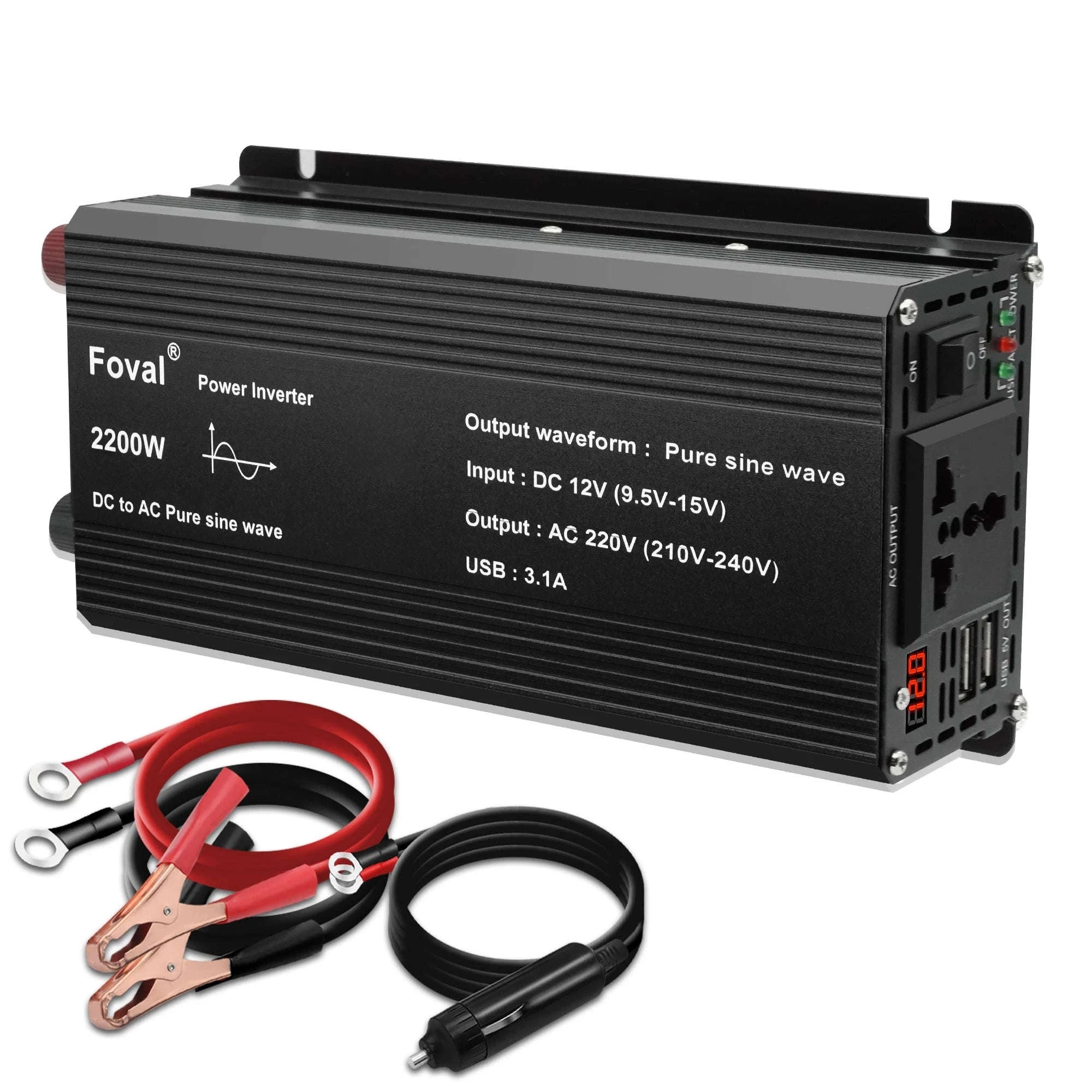 Pure Sine Wave Power Inverter 12V to 220V with EU Socket-3000W Universal 50Hz
