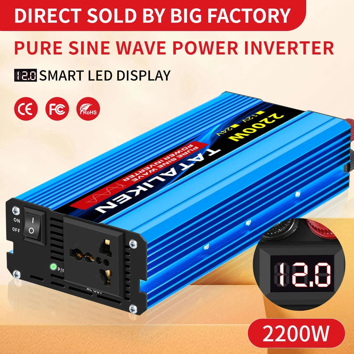 Pure Sine Wave Power Inverter Charger 12V/24V to 220V-24V4000W 220V