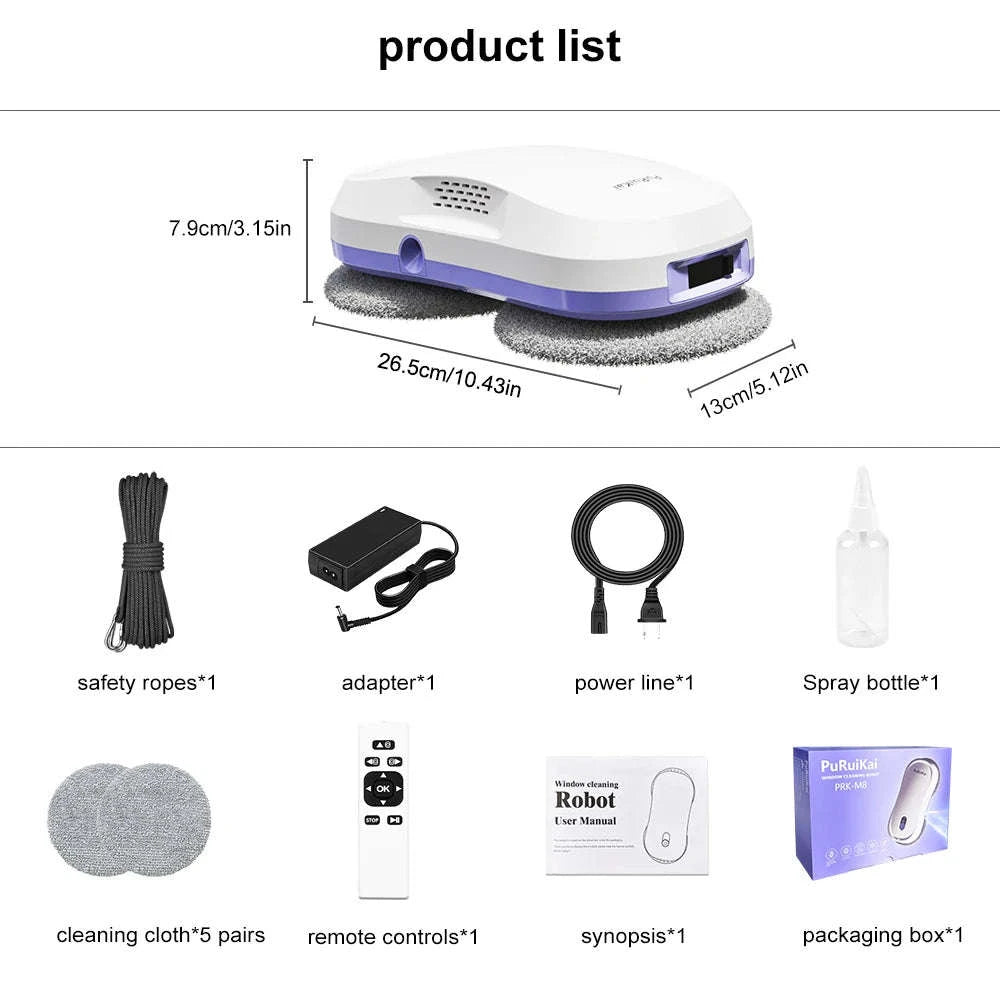 PuRuiKai Window Cleaning Robot with Dual Nozzles-WHITE / EU / france|Yes