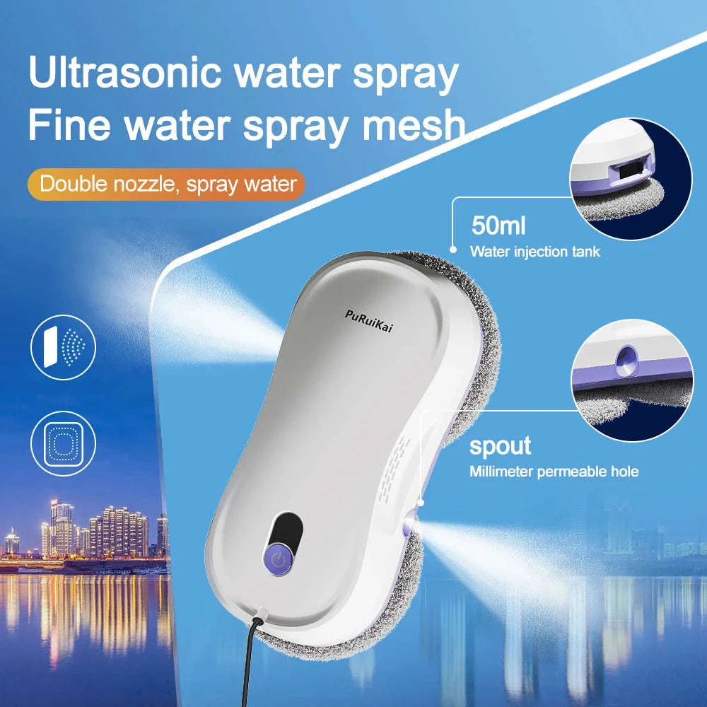 PuRuiKai Window Cleaning Robot with Dual Nozzles-WHITE / EU / france|Yes