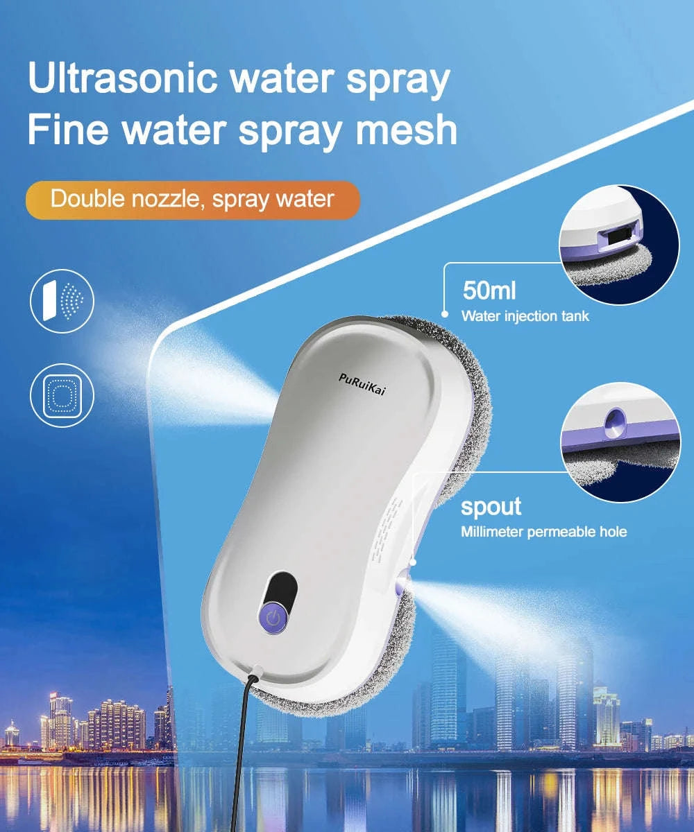 PuRuiKai Window Cleaning Robot with Dual Nozzles-WHITE / EU / france|Yes