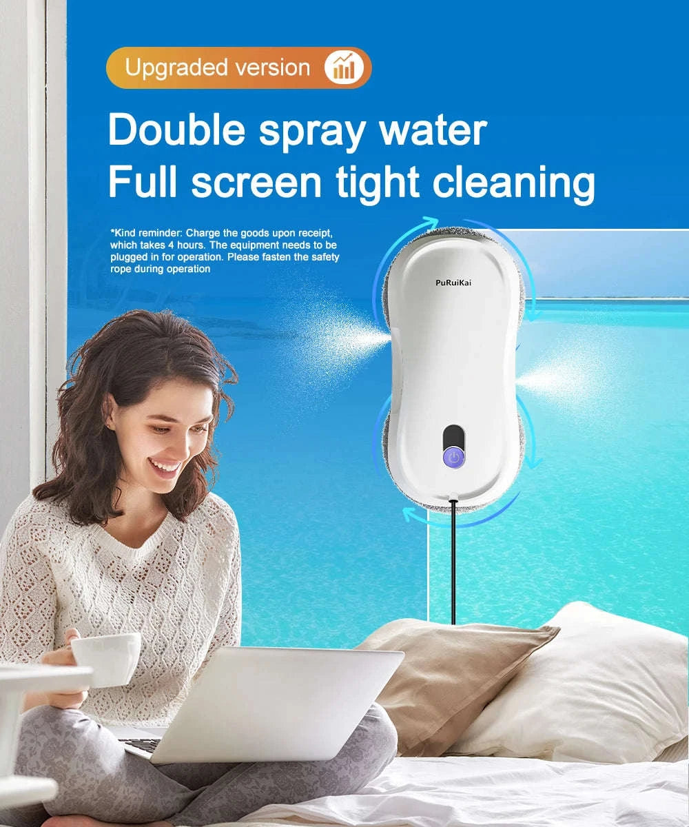 PuRuiKai Window Cleaning Robot with Dual Nozzles-WHITE / EU / france|Yes