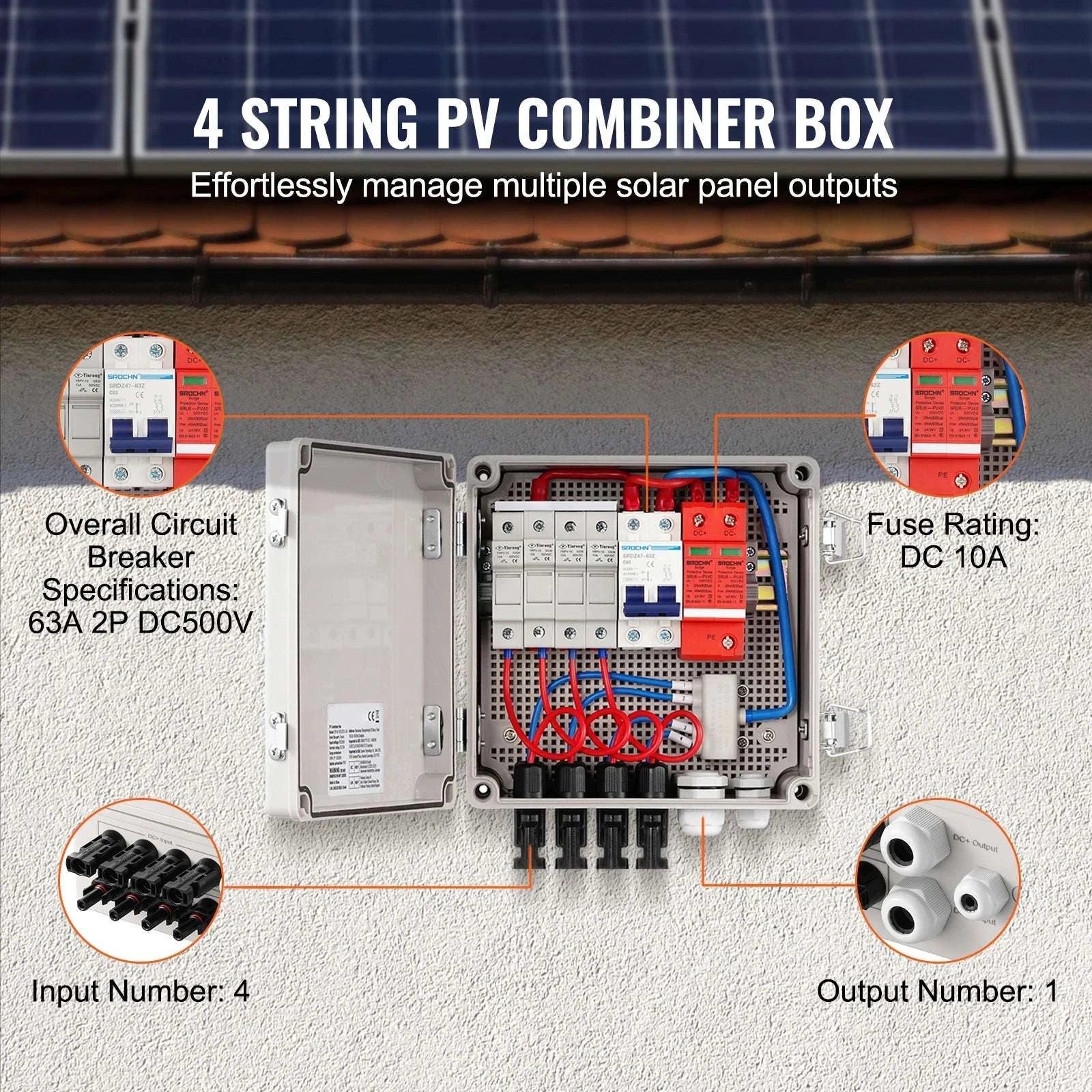 PV Combiner Box 4/6 String Solar Panel System with DC Protection-6 String 10A Steel / Poland