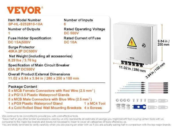 PV Combiner Box 4/6 String Solar Panel System with DC Protection-6 String 10A Steel / Poland