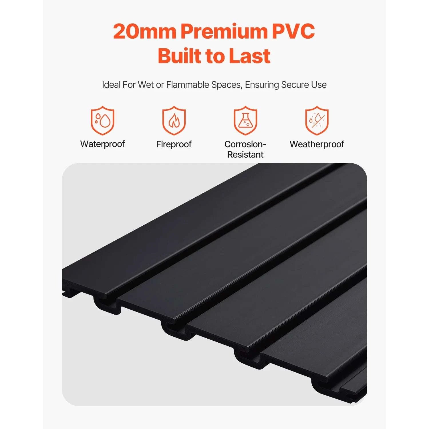 PVC Slatwall Panels for Garage Storage 8–32 sq.ft Modular System-Black / 4 x 4ft 16sq.ft / United States