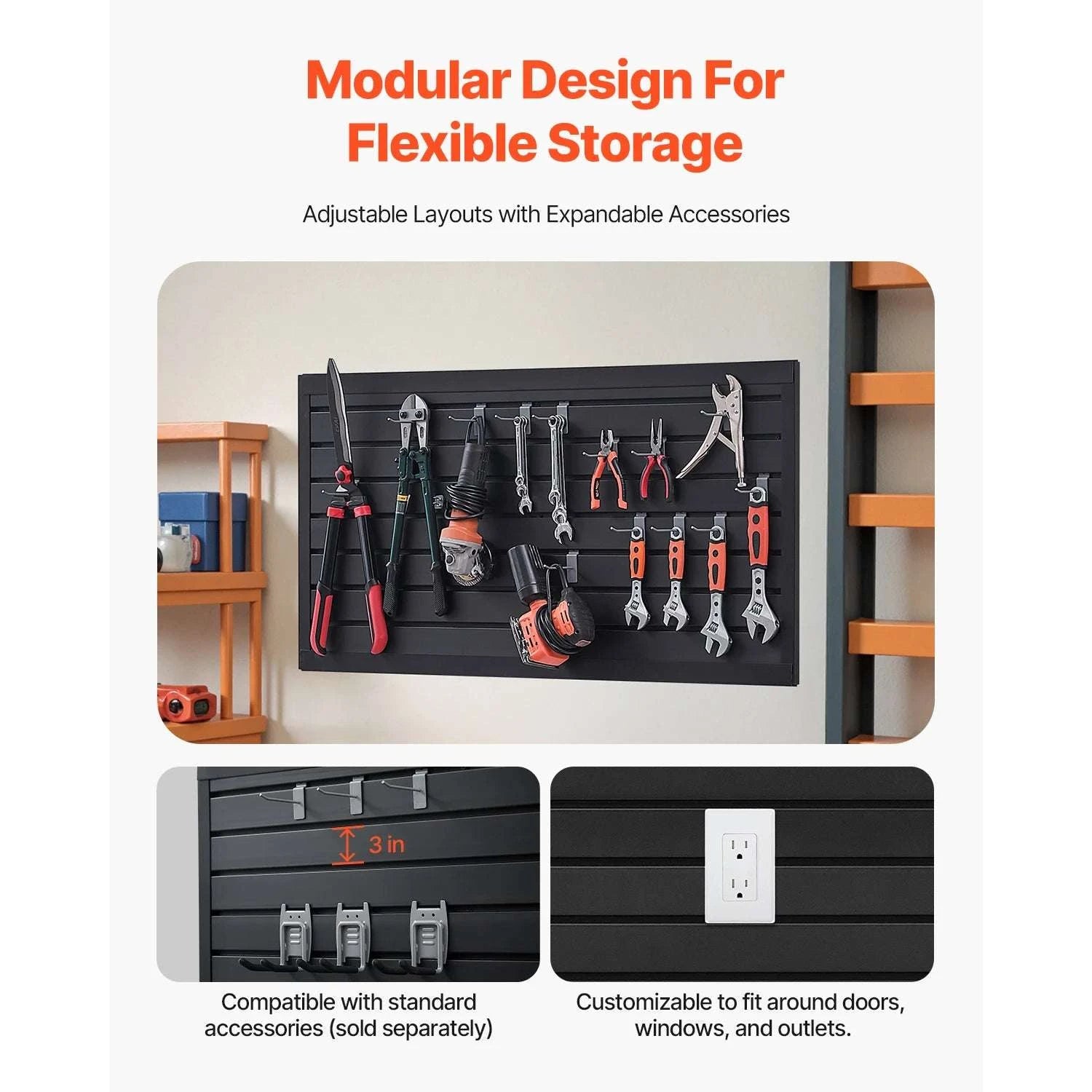 PVC Slatwall Panels for Garage Storage 8–32 sq.ft Modular System-Black / 4 x 4ft 16sq.ft / United States