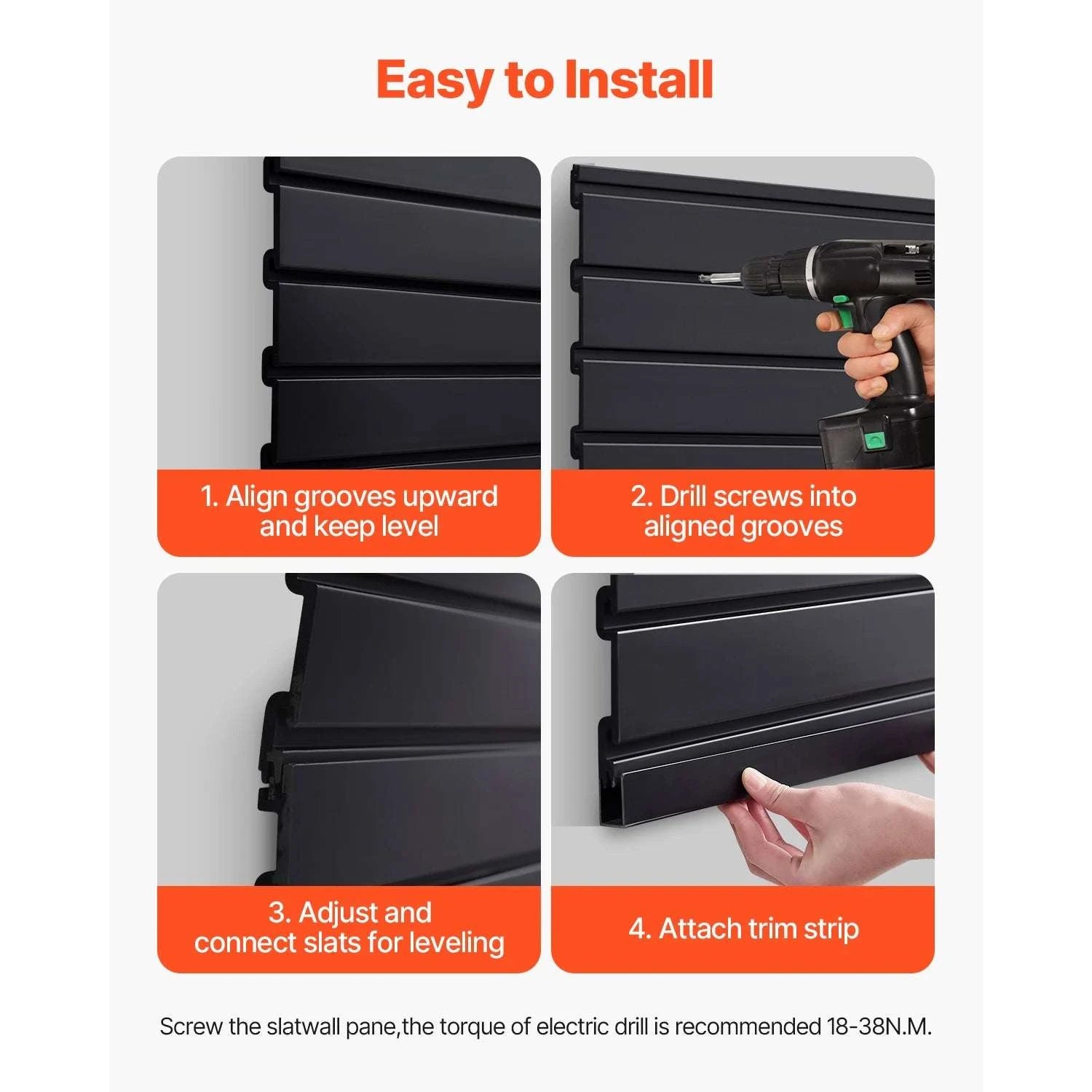 PVC Slatwall Panels for Garage Storage 8–32 sq.ft Modular System-Black / 4 x 4ft 16sq.ft / United States