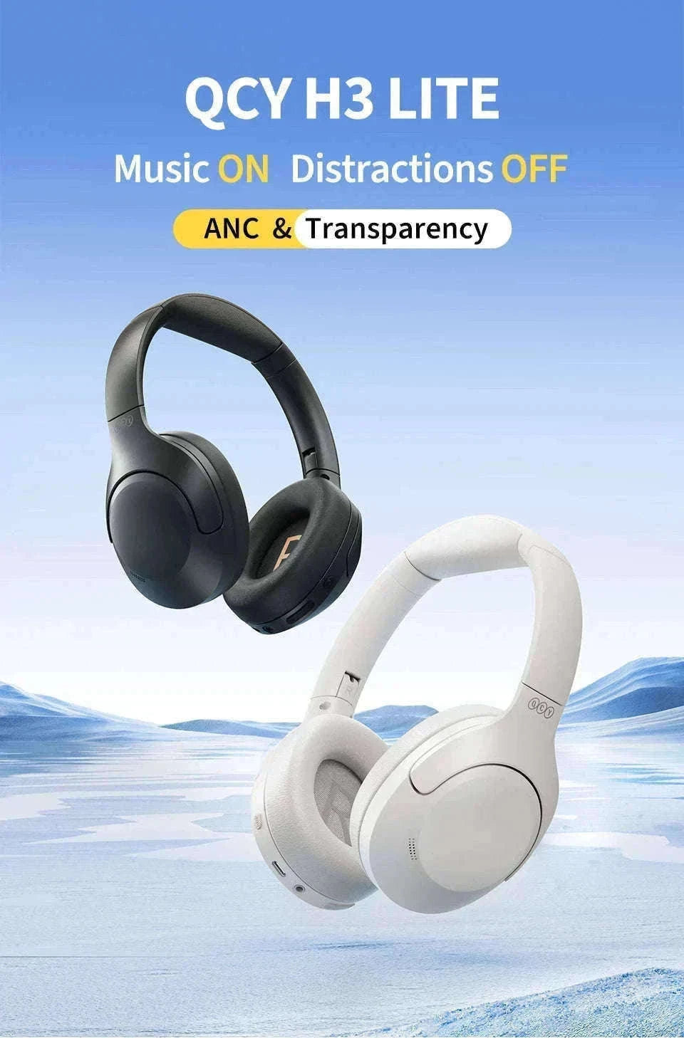 QCY H3 Lite ANC Wireless Headphones for Focus and Comfort-H3 Lite-BLACK / spain