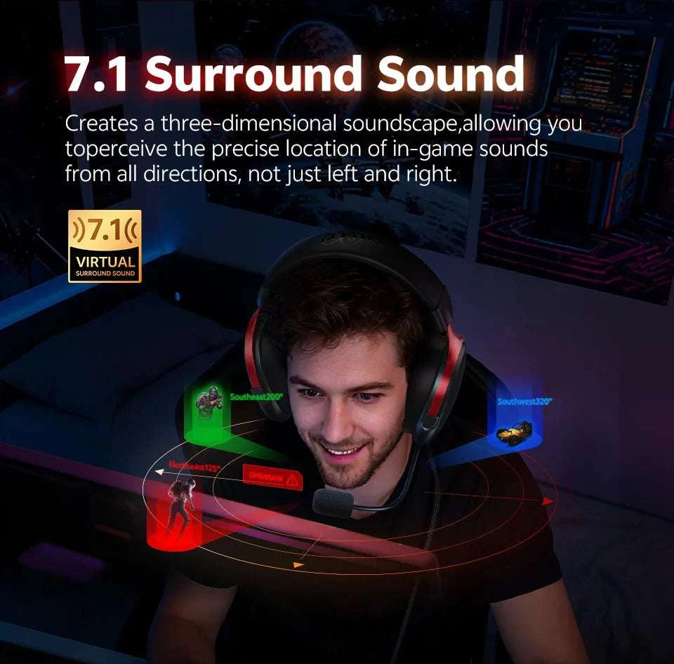 QCY VN200 Pro Wired Gaming Headset with 7.1 Sound & Mic-BLACK