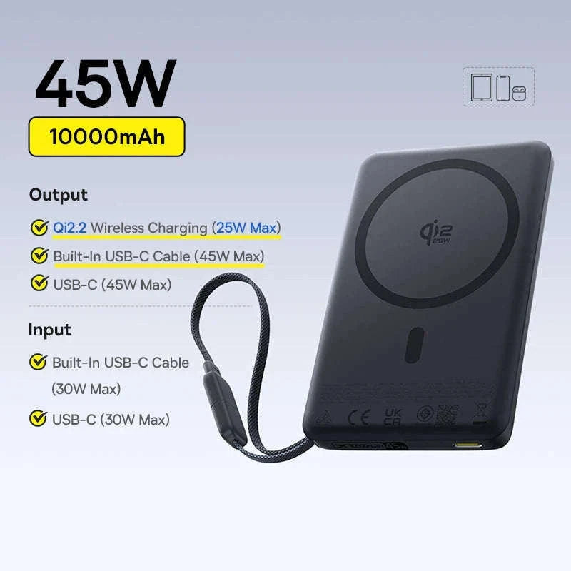 Qi2 Magnetic Power Bank 10000mAh 15W Wireless Charging 22.5W Wired Charge-Qi2.2 25W New / 10000mAh / China Mainland