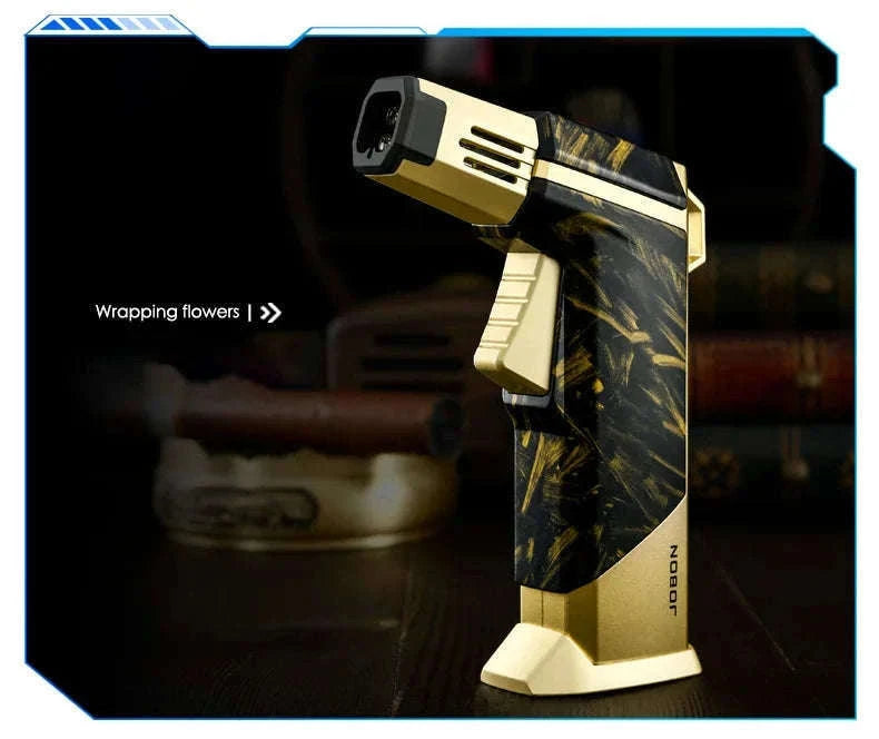 Quad Flame Refillable Butane Torch Lighter with Adjustable Jet Flame-Pattern Four Flame