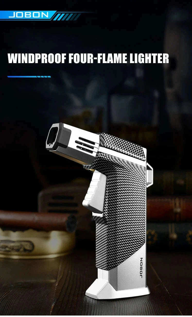 Quad Flame Refillable Butane Torch Lighter with Adjustable Jet Flame-Pattern Four Flame
