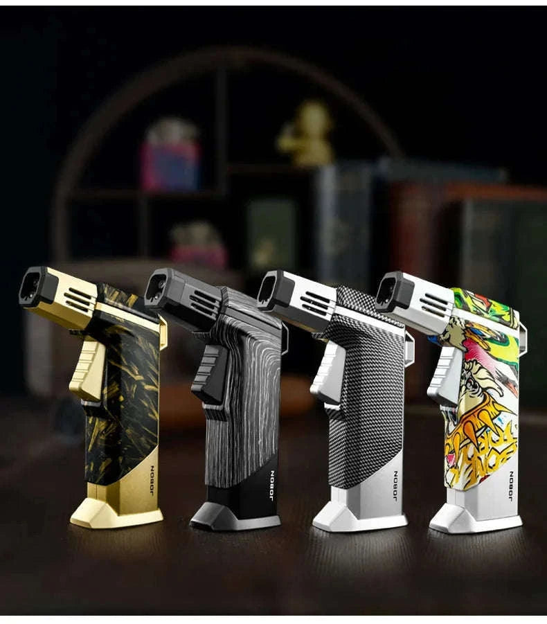 Quad Flame Refillable Butane Torch Lighter with Adjustable Jet Flame-Pattern Four Flame