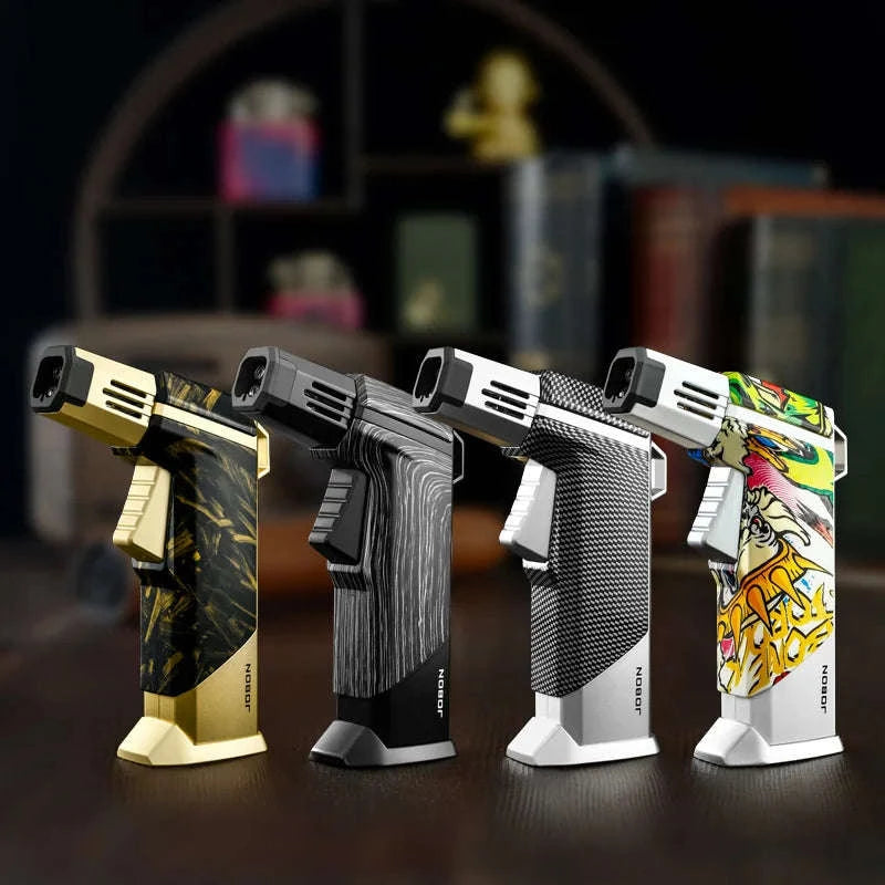 Quad Flame Refillable Butane Torch Lighter with Adjustable Jet Flame-Pattern Four Flame