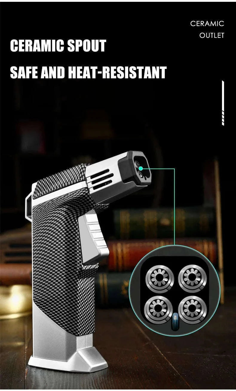 Quad Flame Refillable Butane Torch Lighter with Adjustable Jet Flame-Pattern Four Flame
