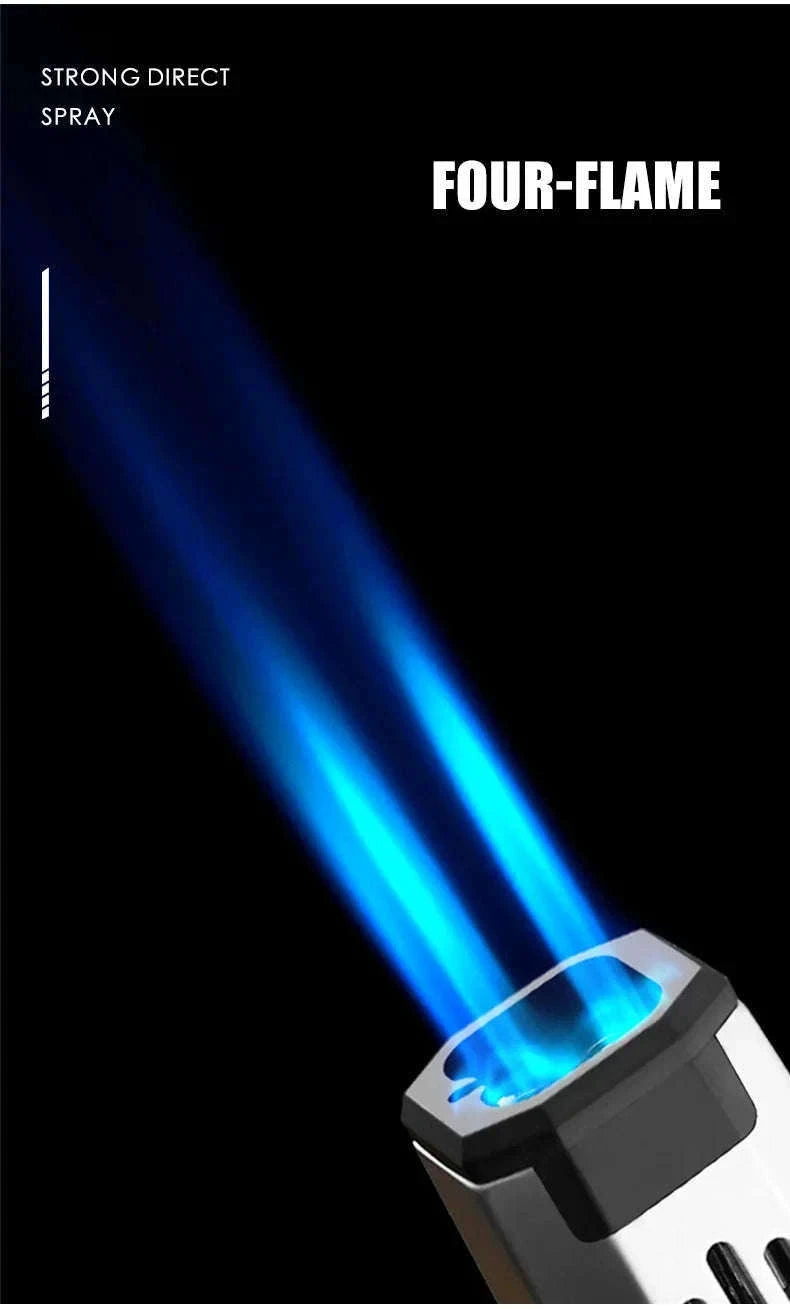 Quad Flame Refillable Butane Torch Lighter with Adjustable Jet Flame-Pattern Four Flame