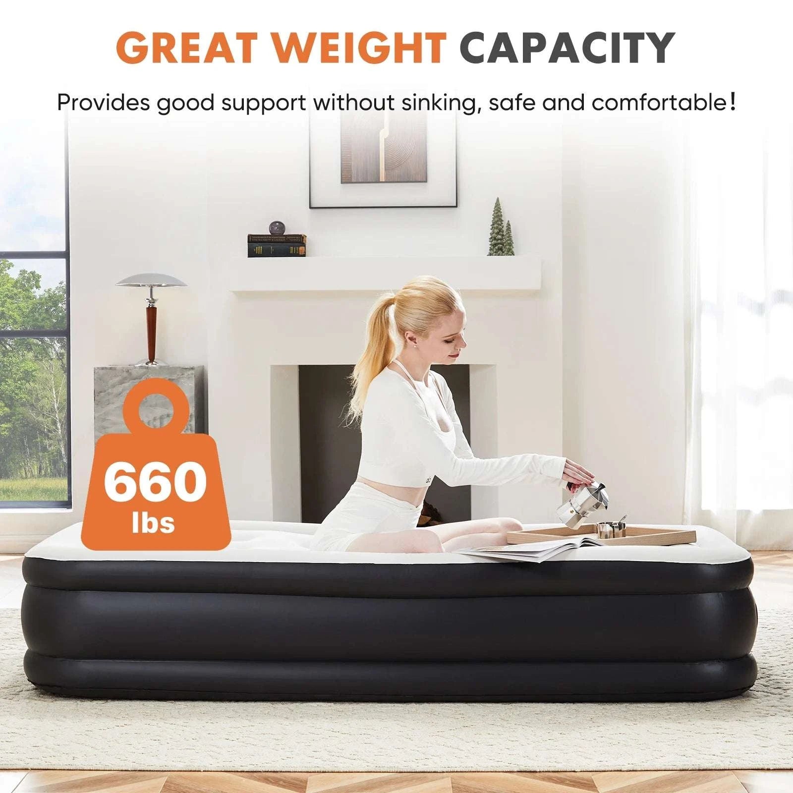 Queen & Twin Air Mattress with Built-In Pump and Non-Slip Base-16IN / Queen / United States