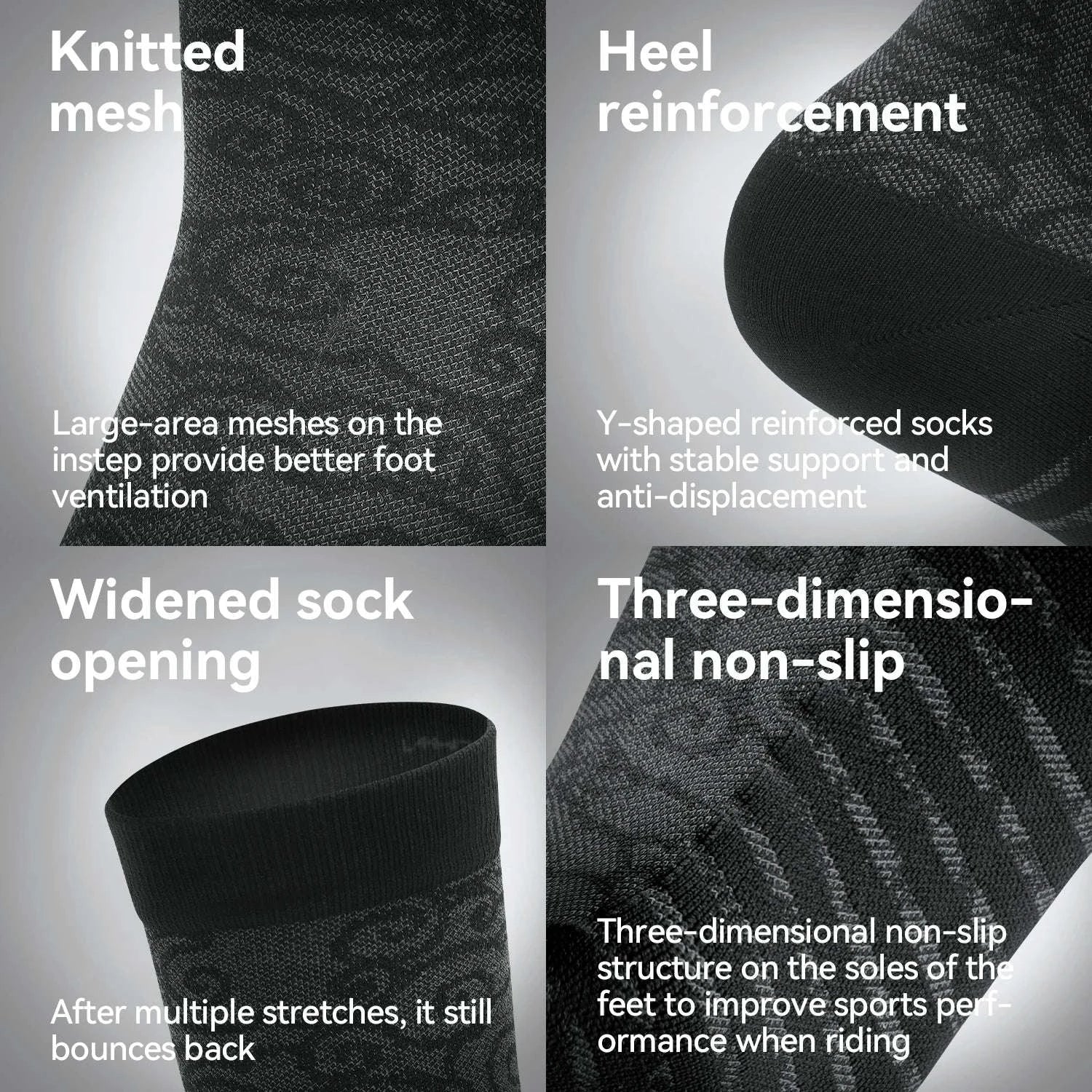 Quick-Dry Cycling Socks Knee-High Breathable Anti-Odor Comfort-490025 black / S(EUR 36-38)