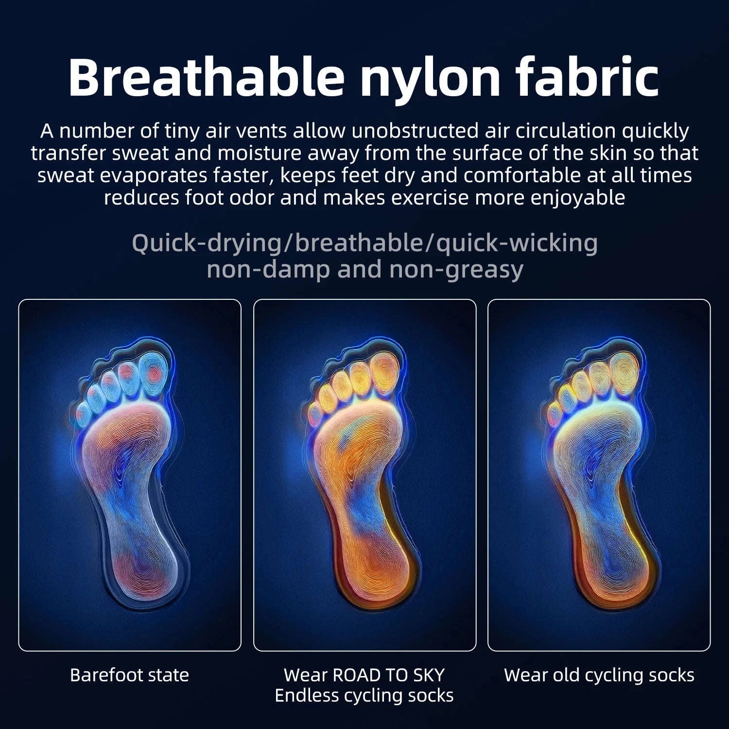 Quick-Dry Cycling Socks Knee-High Breathable Anti-Odor Comfort-490025 black / S(EUR 36-38)