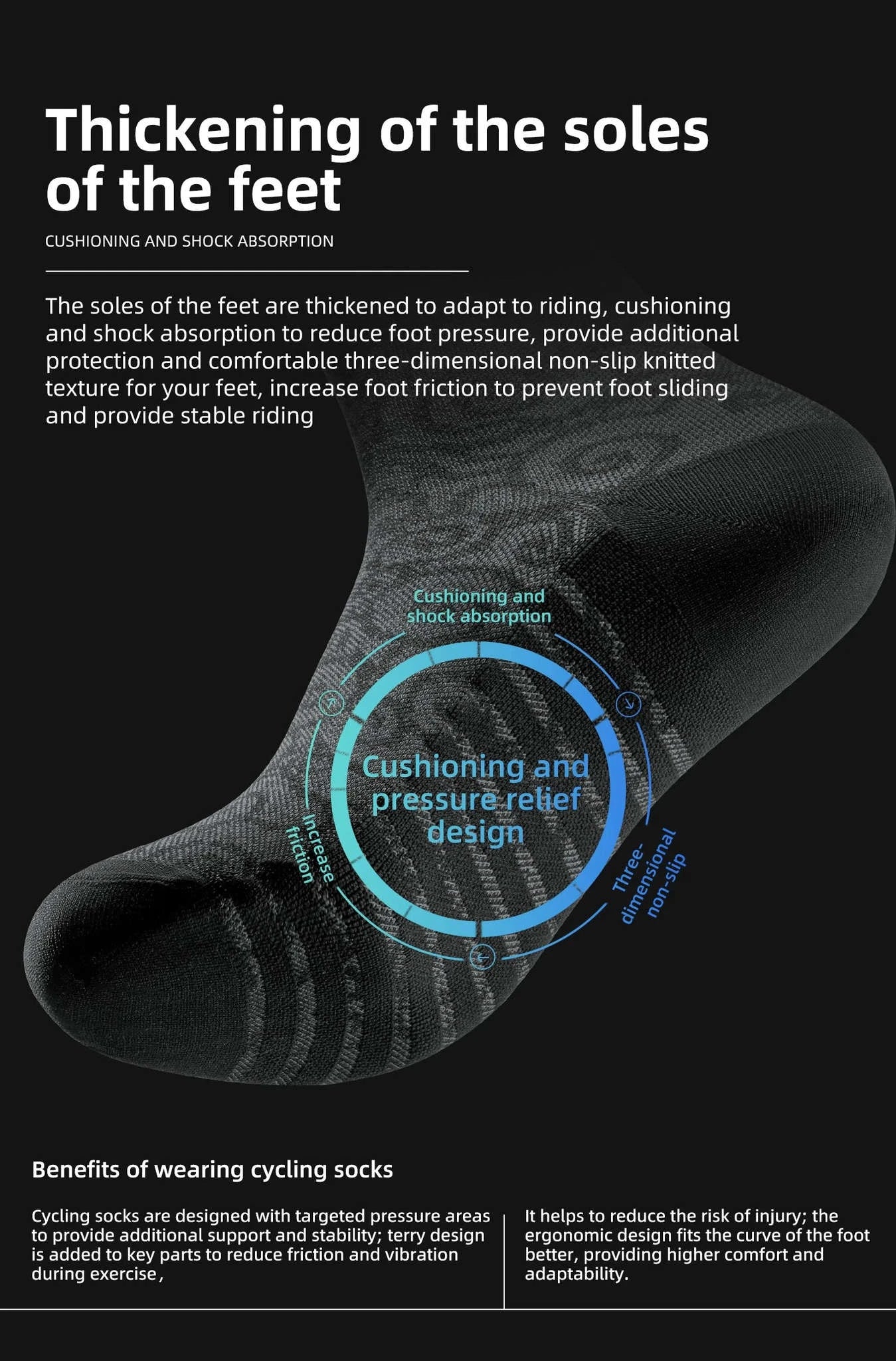 Quick-Dry Cycling Socks Knee-High Breathable Anti-Odor Comfort-490025 black / S(EUR 36-38)