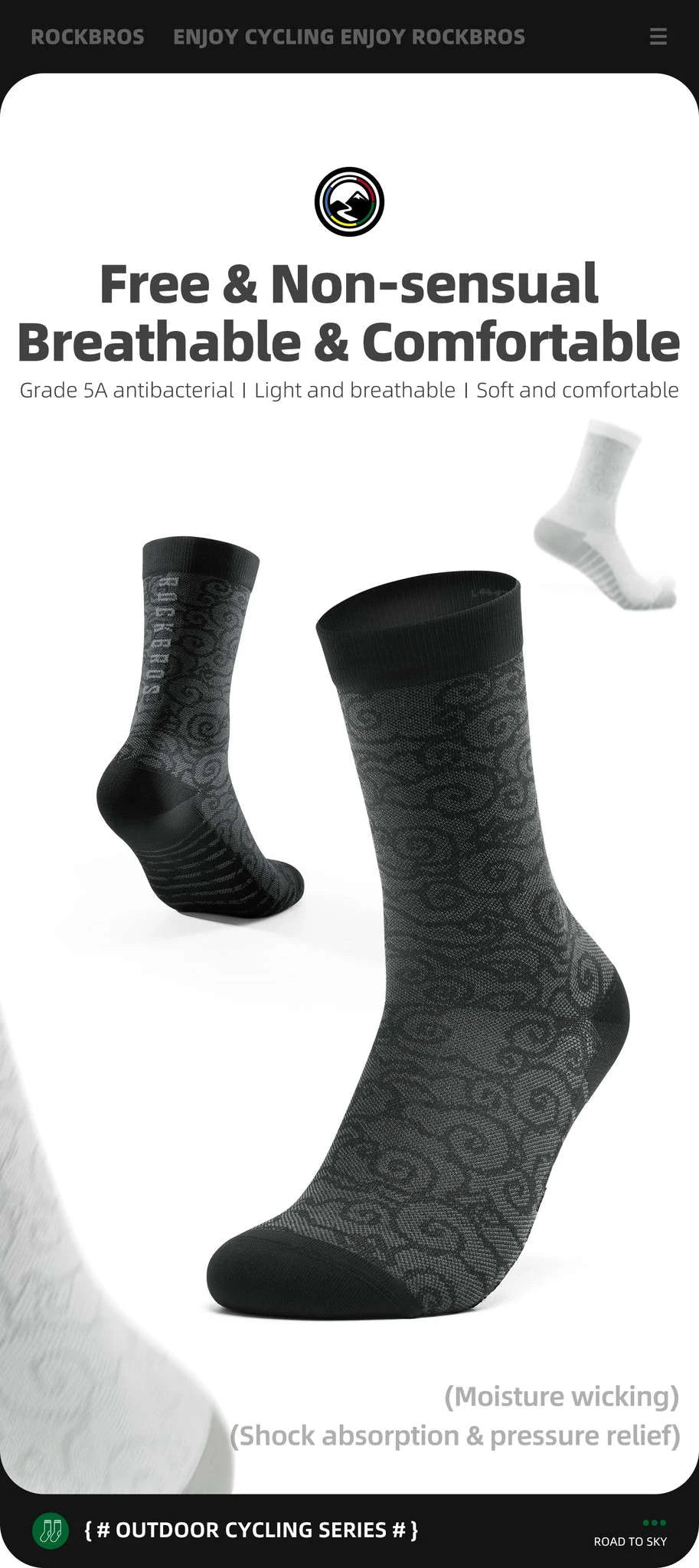 Quick-Dry Cycling Socks Knee-High Breathable Anti-Odor Comfort-490025 black / S(EUR 36-38)