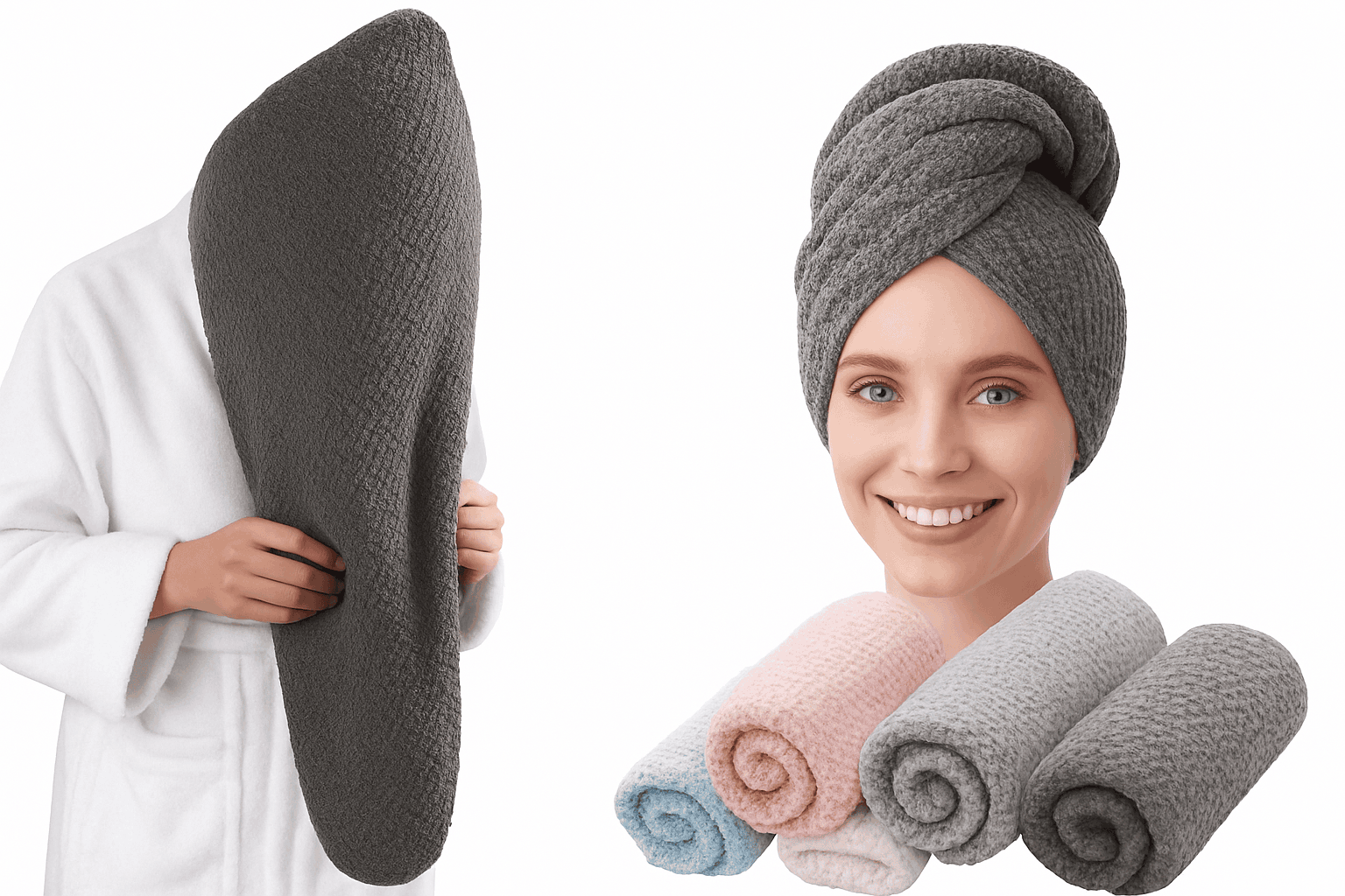 Quick-Dry Microfiber Hair Towel Wrap with Secure Button Closure-light pink