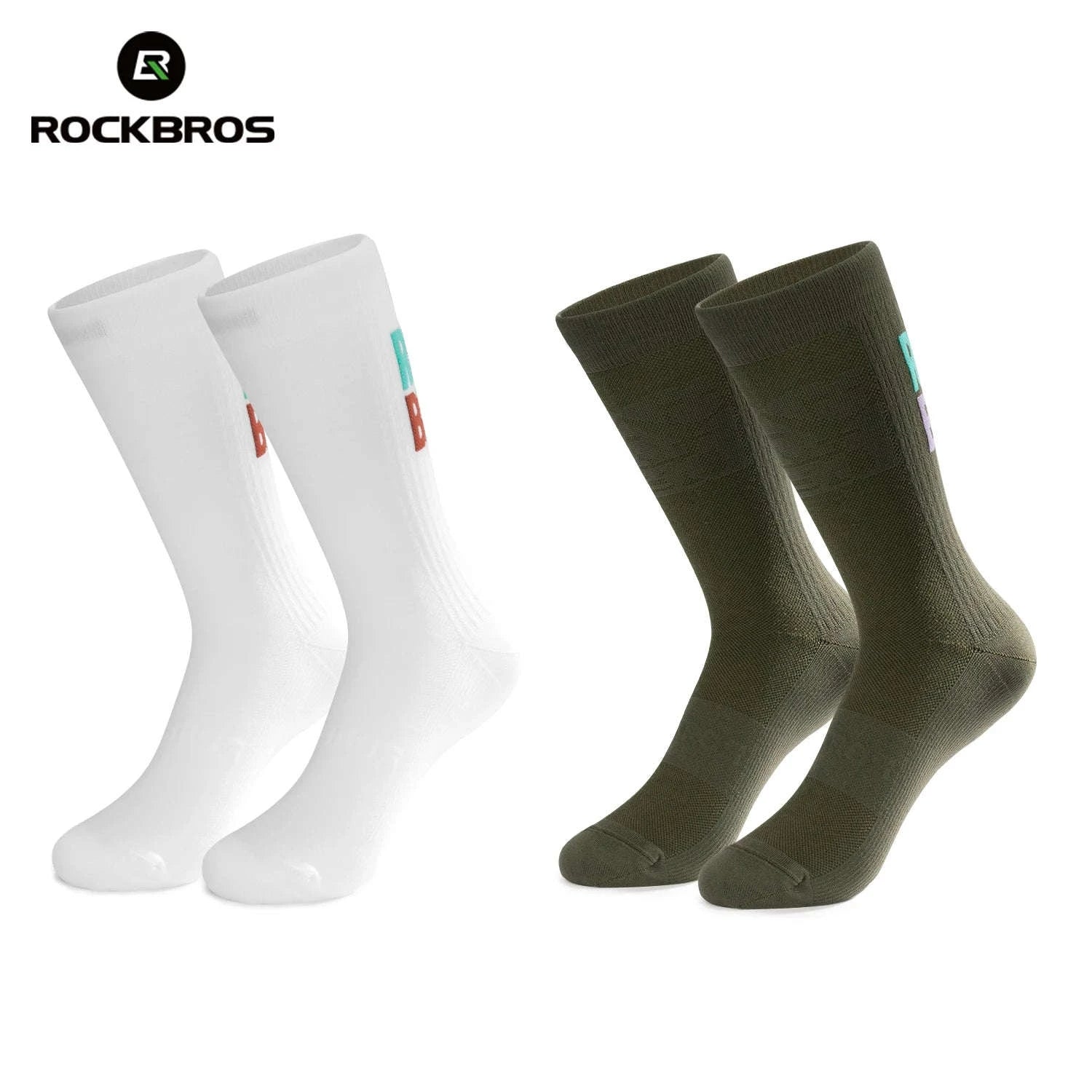 Quick-Drying Cycling Socks Breathable Knee-High Sport Socks 2 Pairs-490068WTGN / L(EUR 43-46)