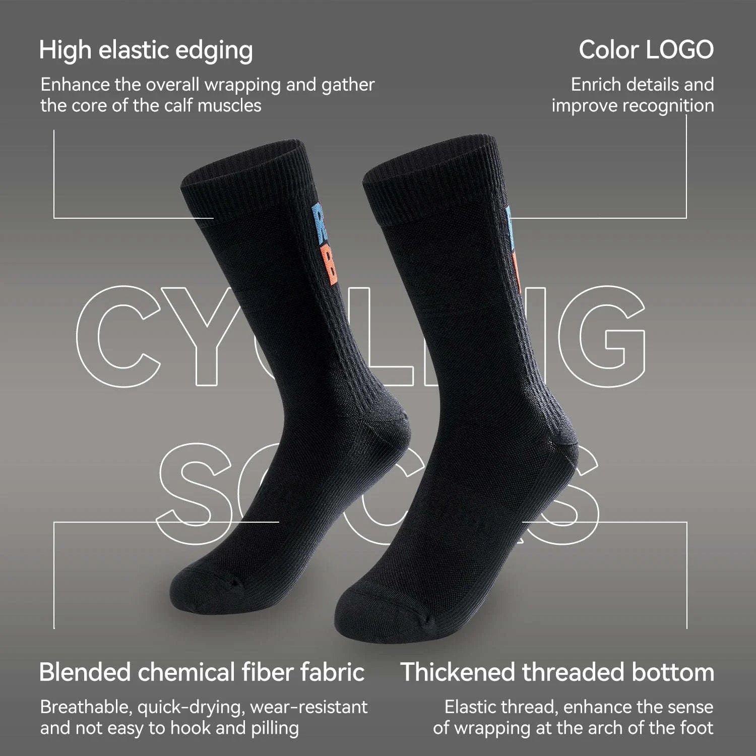 Quick-Drying Cycling Socks Breathable Knee-High Sport Socks 2 Pairs-490068WTGN / L(EUR 43-46)