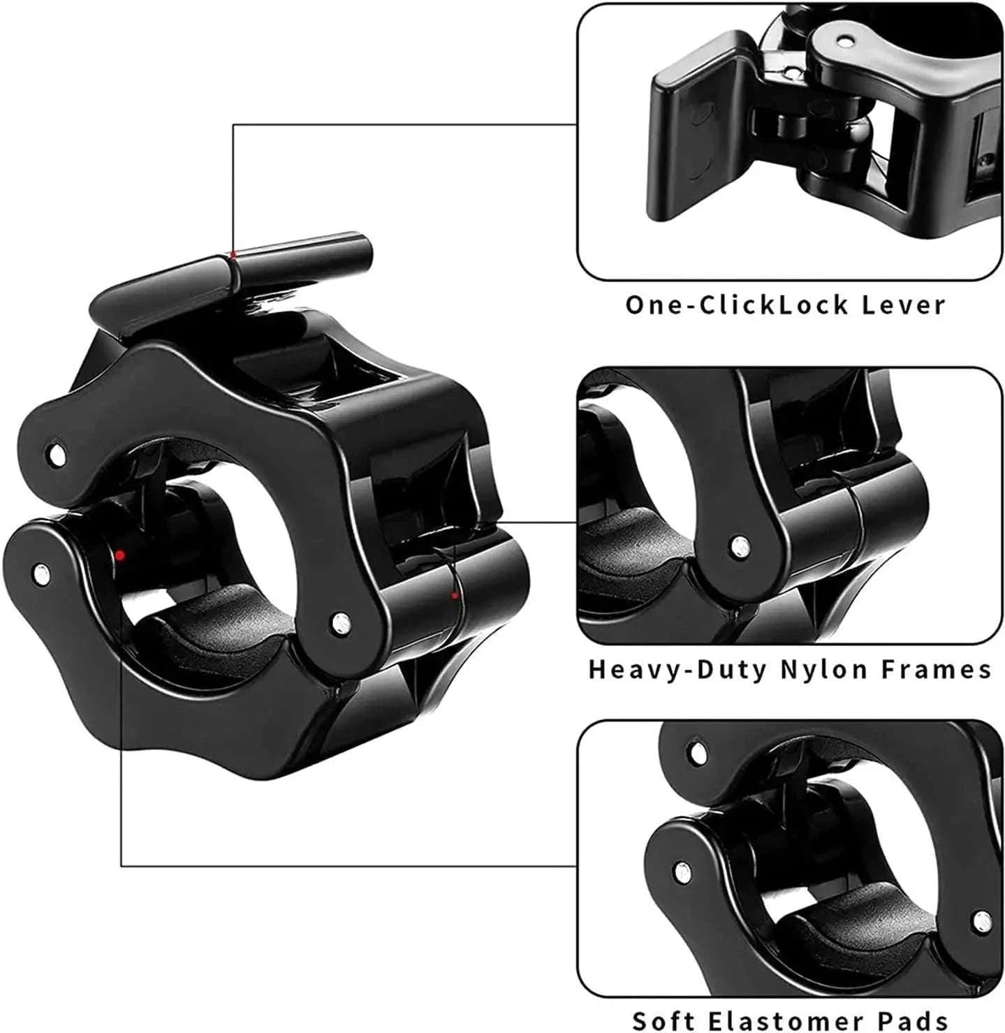 Quick Release Barbell Clamps for Fast, Secure Lifting-25mm red pair