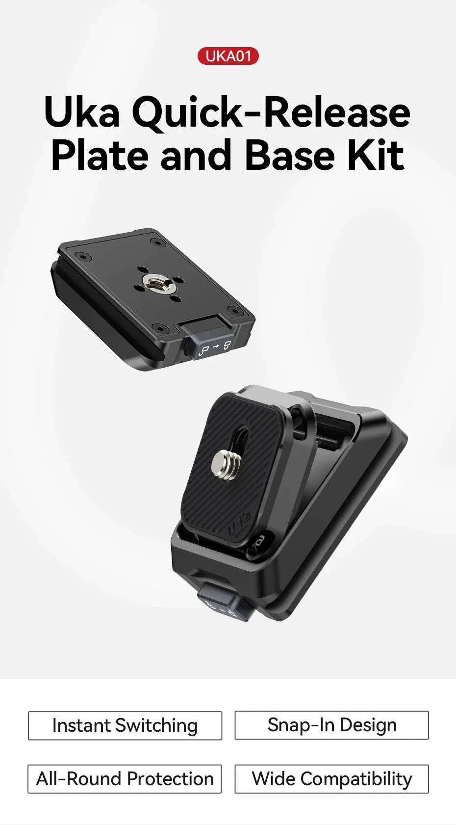 Quick Release Camera Mount Plate & Base Kit for Fast Setup-Black