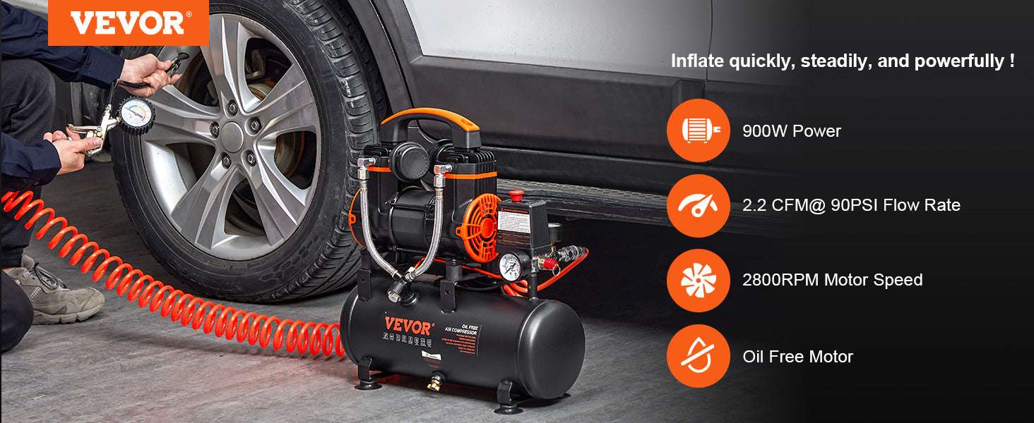 Quiet Oil-Free Air Compressor for Tire Inflation & Air Tools-35L 1800W / United States