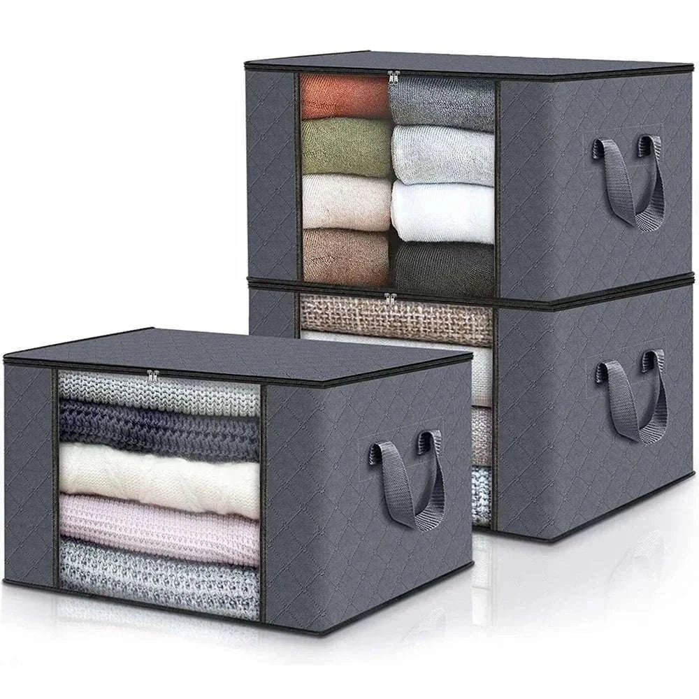 Quilt Storage Bag for Bedding and Clothing Organization-60x40x35cm / Black 90L