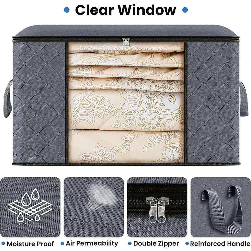 Quilt Storage Bag for Bedding and Clothing Organization-60x40x35cm / Black 90L