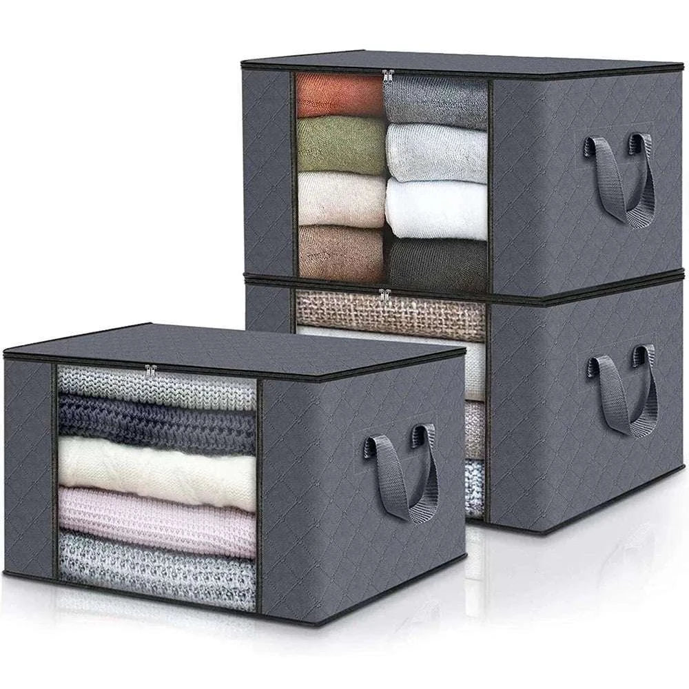 Quilt Storage Bag for Bedding and Clothing Organization-60x40x35cm / Black 90L