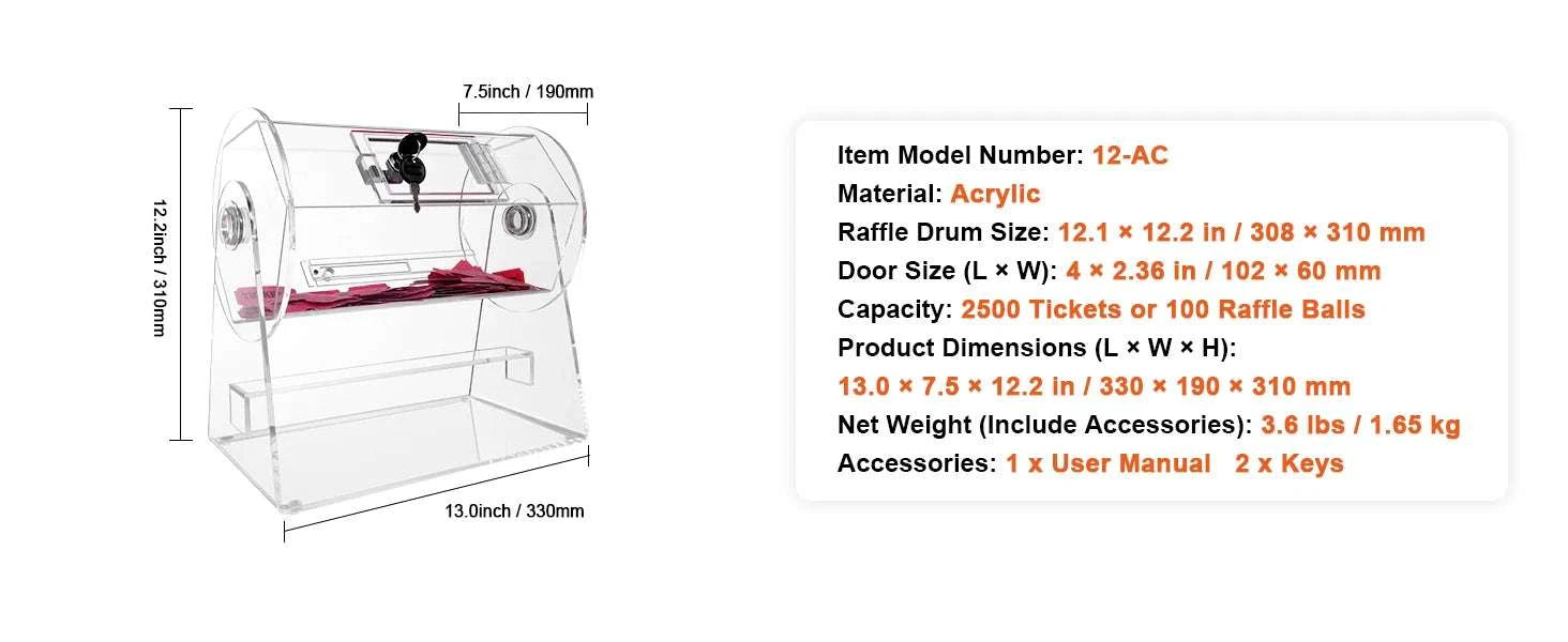 Raffle Drum Spinning Cage with Large Capacity for Events & Drawings-Metal 16 inch / United States