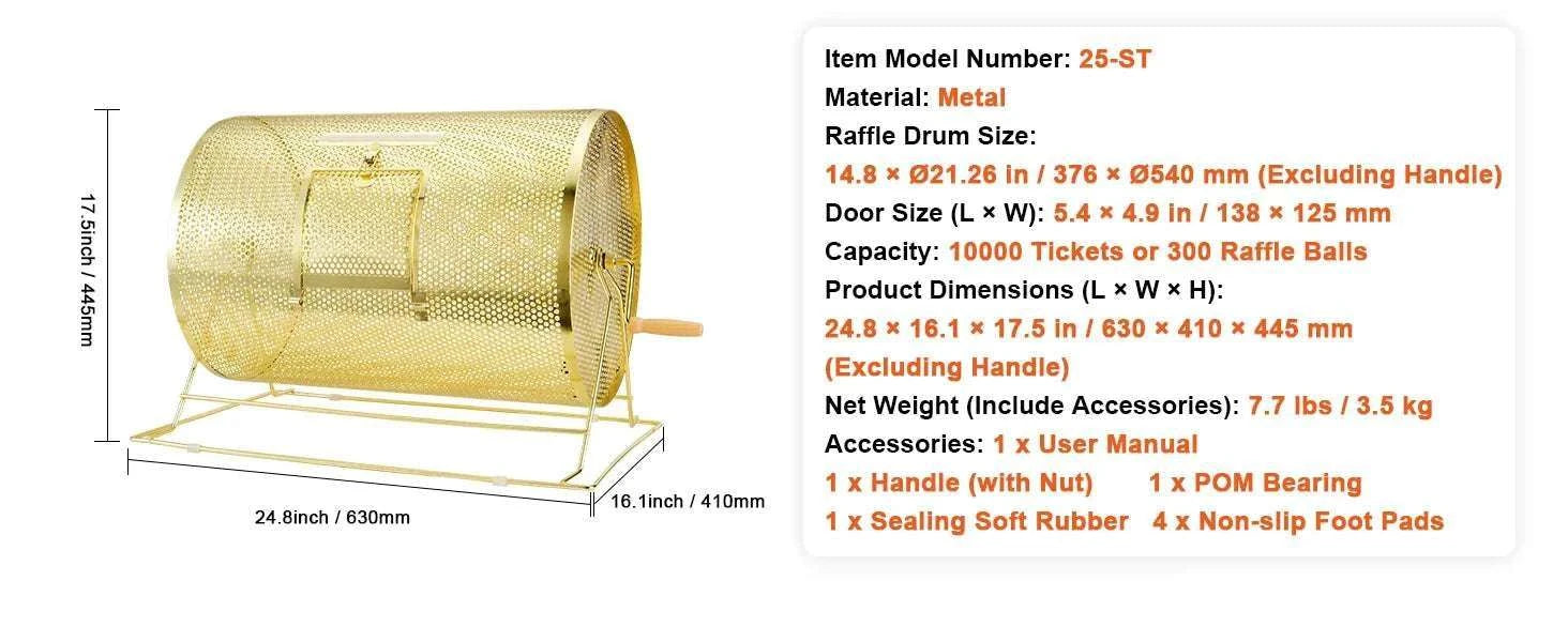 Raffle Drum Spinning Cage with Large Capacity for Events & Drawings-Metal 16 inch / United States